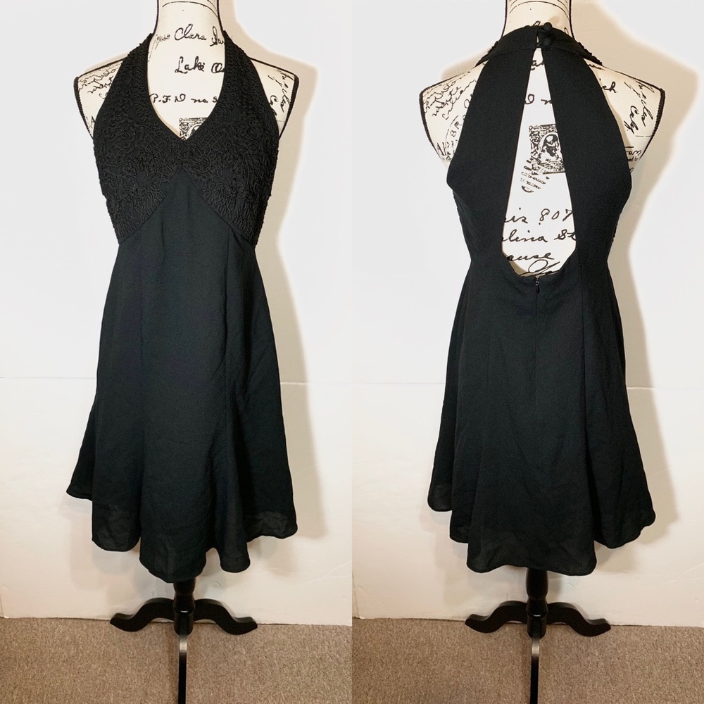 Halter Open Back Embroidered A-Line Dress